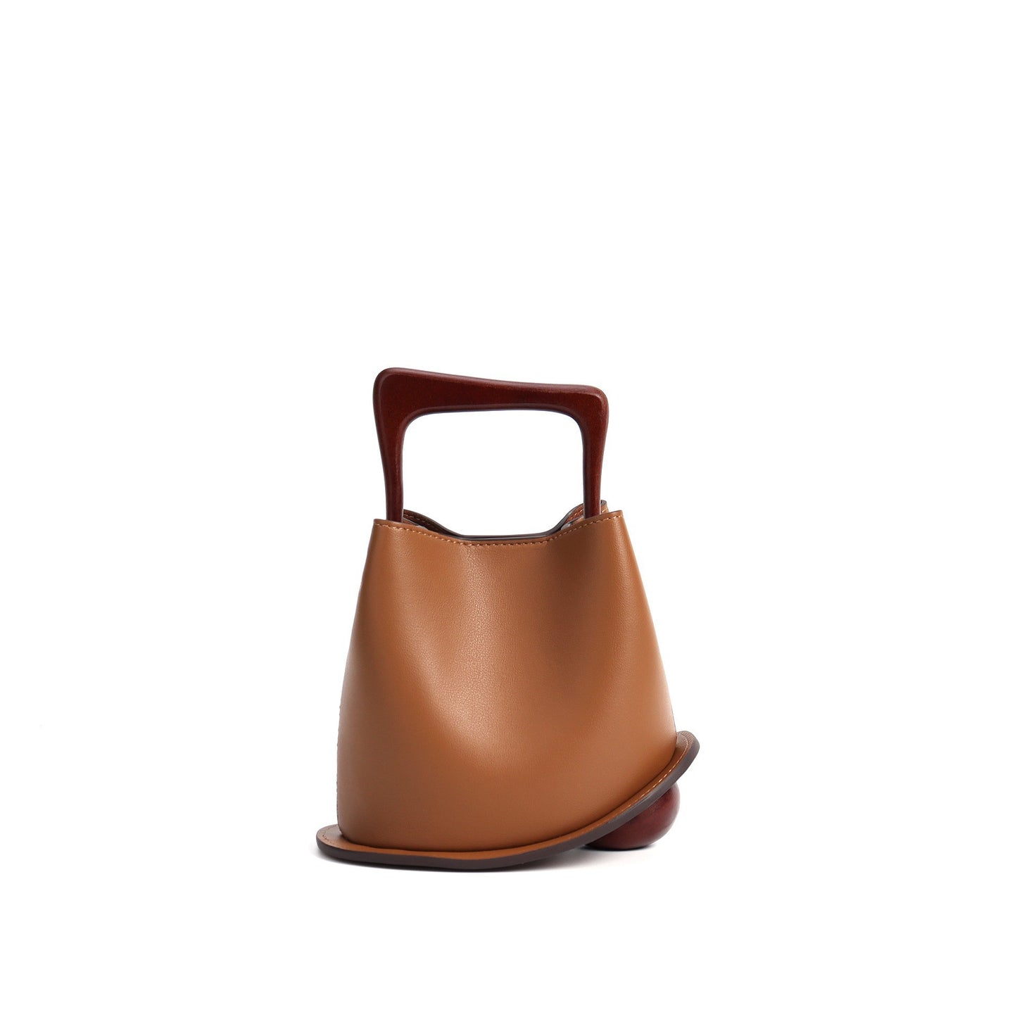 Women's Imported Cowhide Commuter Basket Wooden Portable Handbags