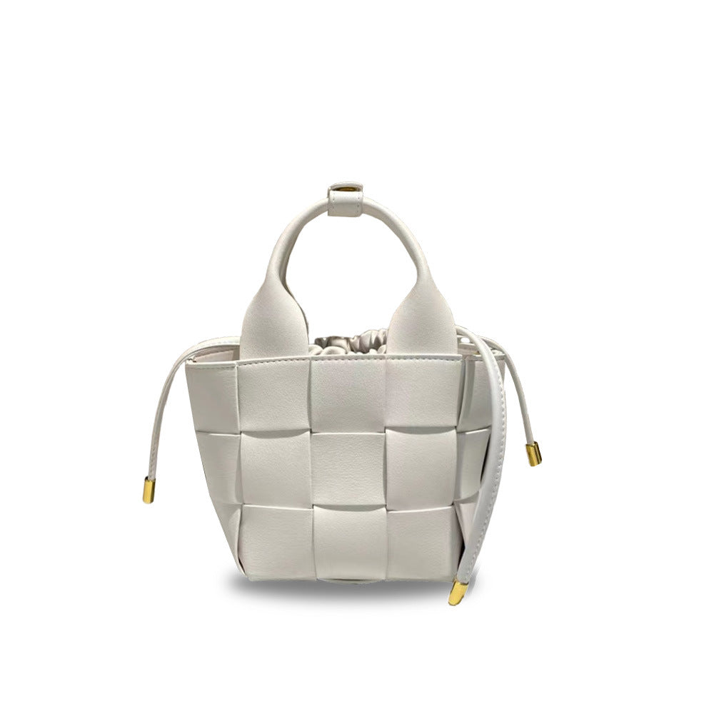 Women's Vegetable Basket Woven Leather Drawstring Composite Bags