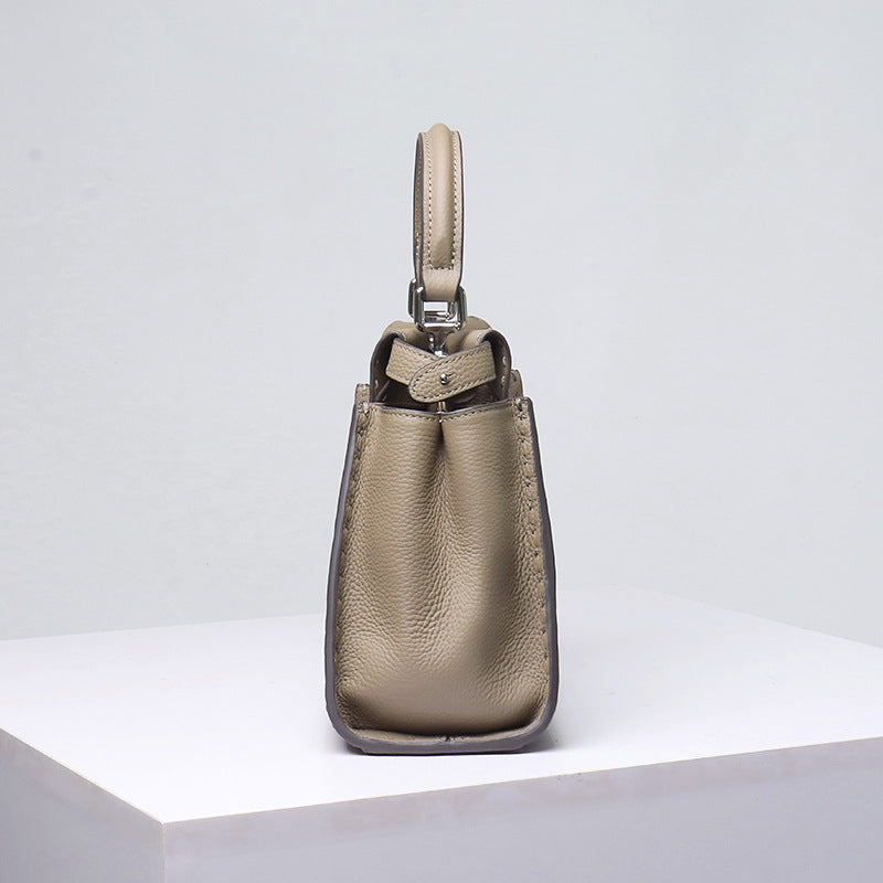Cowhide Imported Lychee Pattern Metal Catch Genuine Handbags