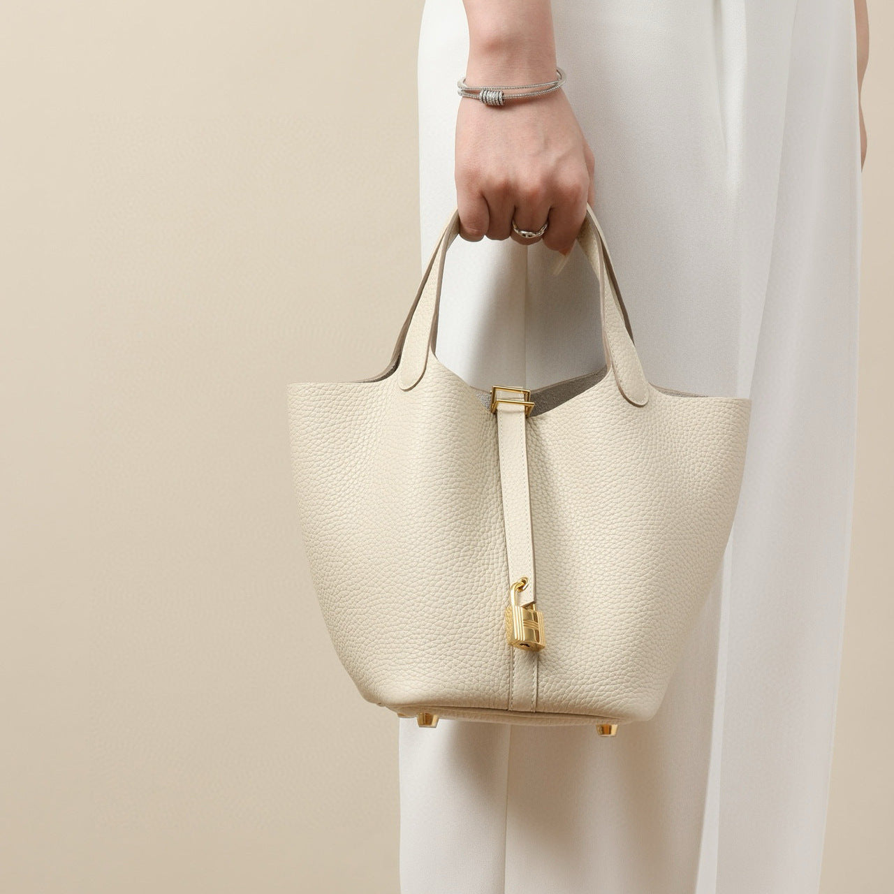 Cowhide Wax Line Vegetable Basket Layer Lychee Bucket Bags
