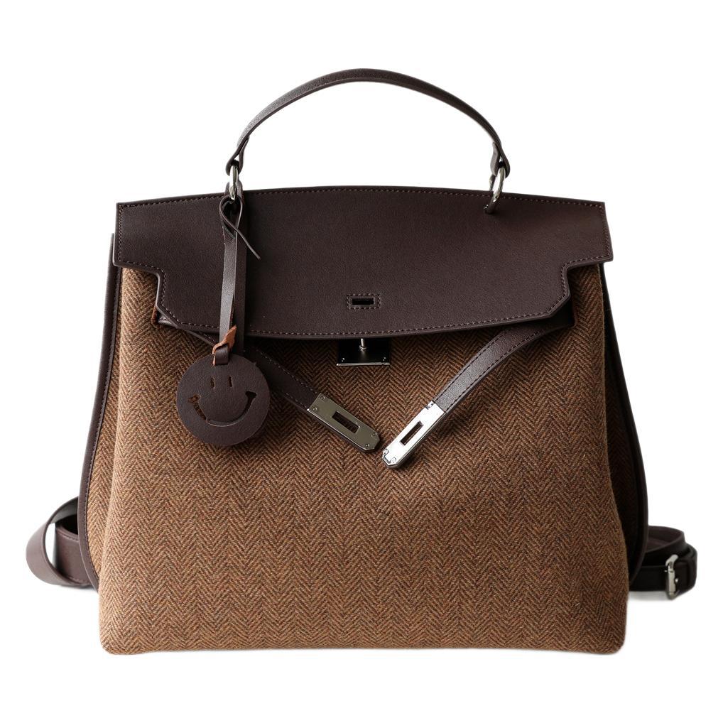 Women's High-grade Vintage Twill Canvas Stitched Cowhide Shoulder Bags