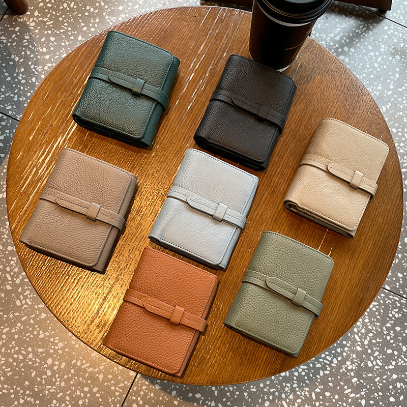 Women's First Layer Cowhide Short Folding Large Ladies Wallets