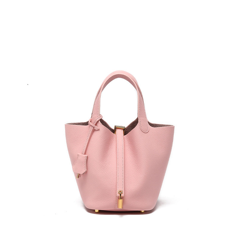 Women's Quality First Layer Cowhide Niche Basket Leather Large Bags