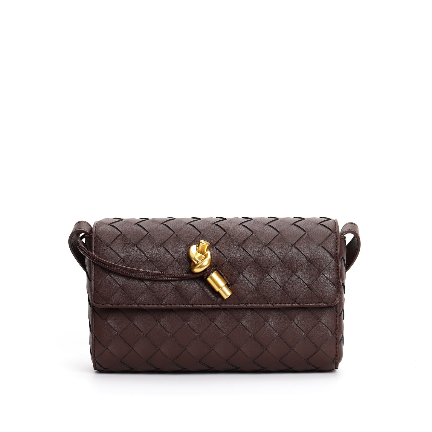Woven Cowhide Golden Classic Style Rhombus Crossbody Bags