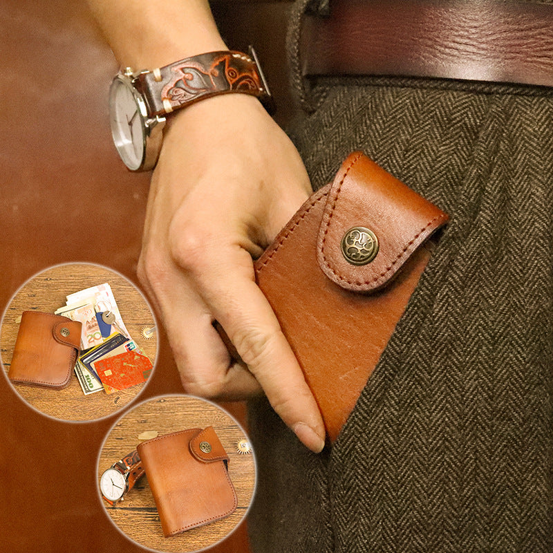 Men's Cowhide Retro Handmade Distressed Brushed Large Men's Wallets