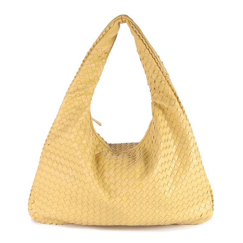 Woven Solid Color Large Capacity Portable Simple Shoulder Bags