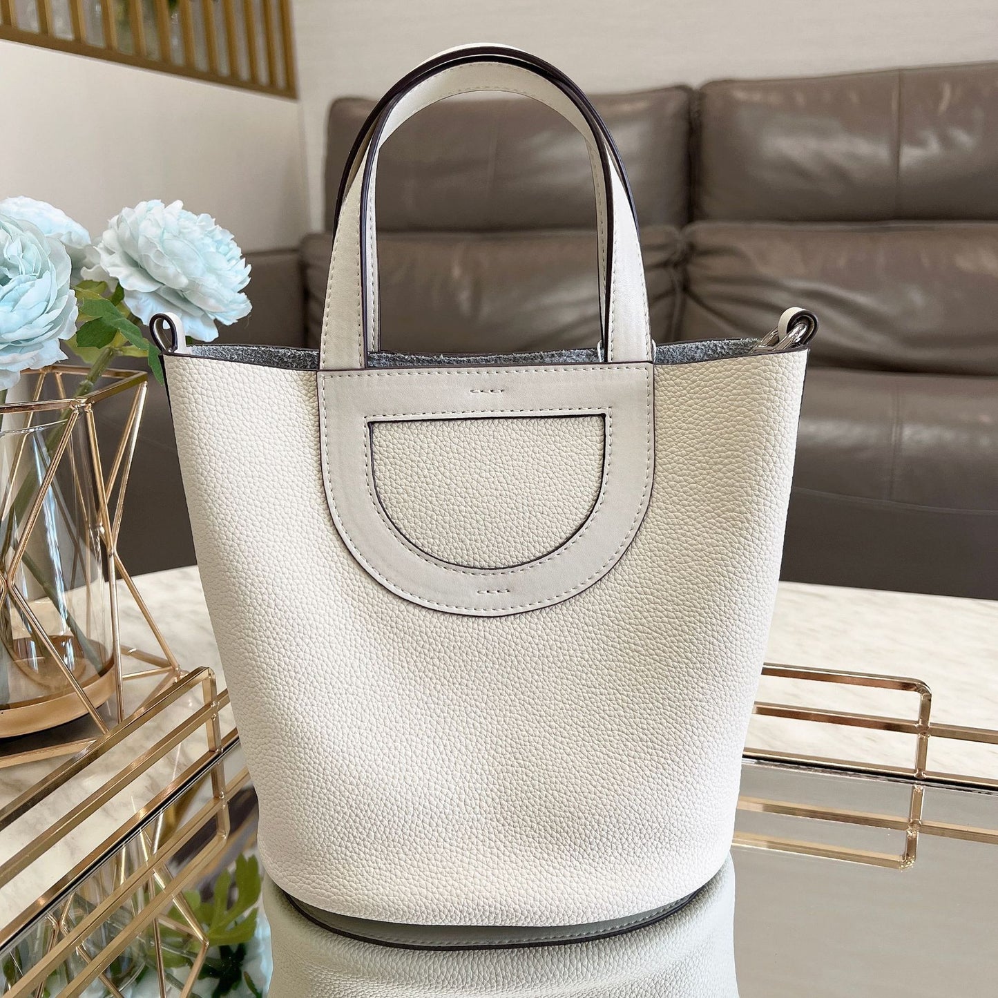 Women's Nose Vegetable Basket First Layer Cowhide Lychee Pattern Large Handbags