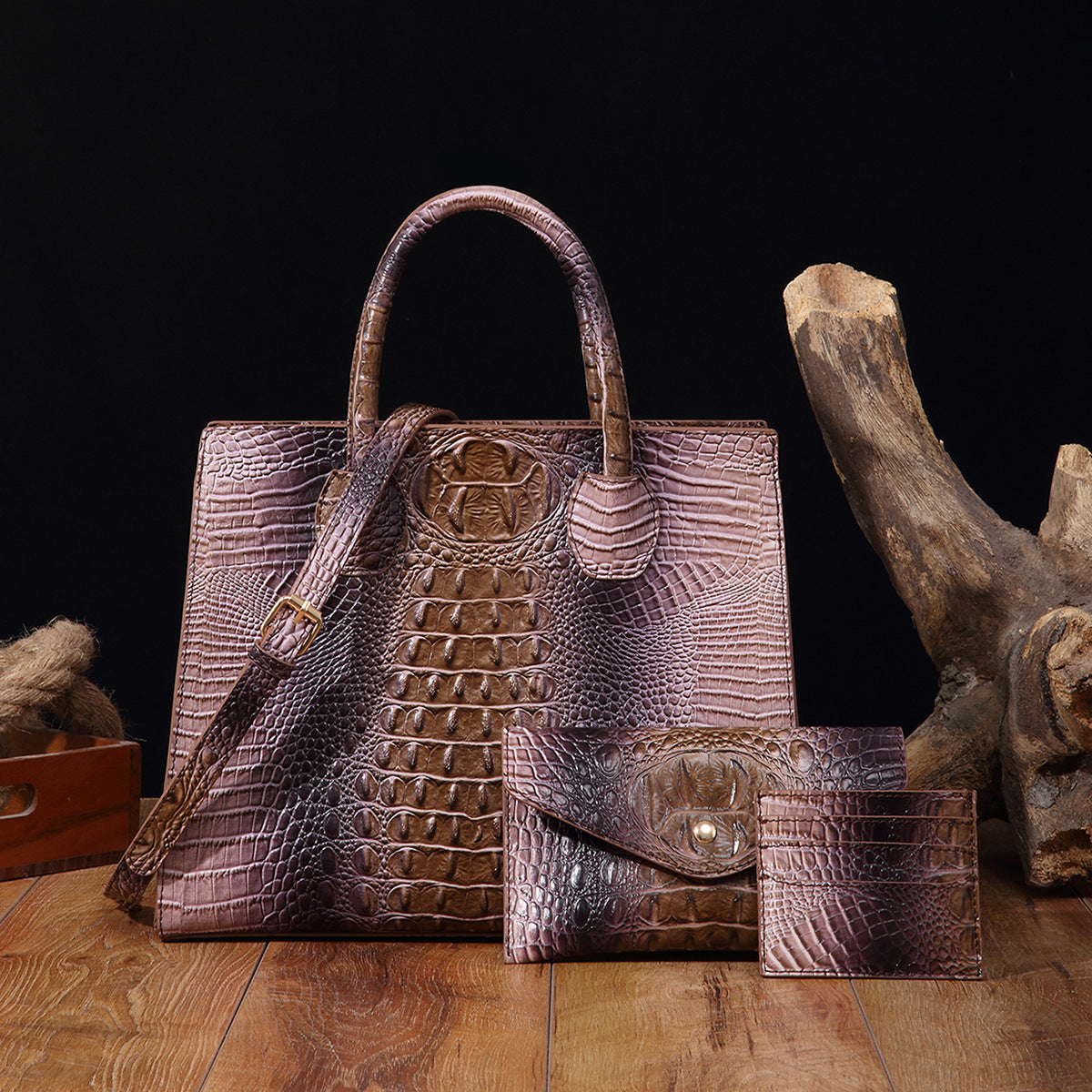 Women's Retro Mother Colorful Crocodile Pattern Brahmin Handbags