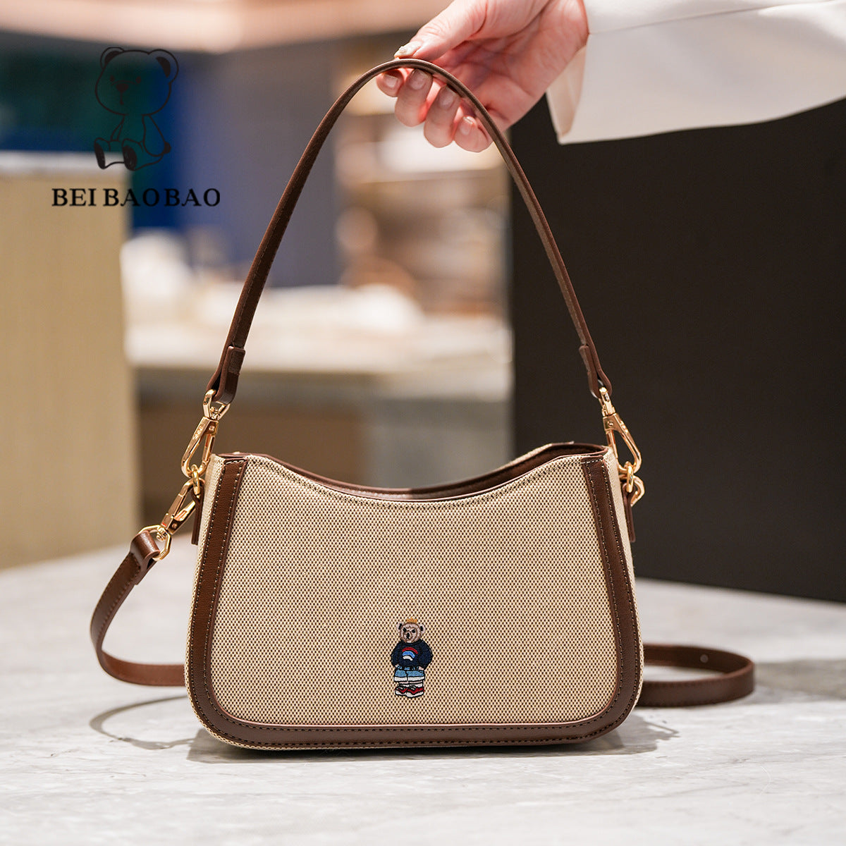 Women's Source Fashion Bear Single Underarm Canvas Crossbody Bags