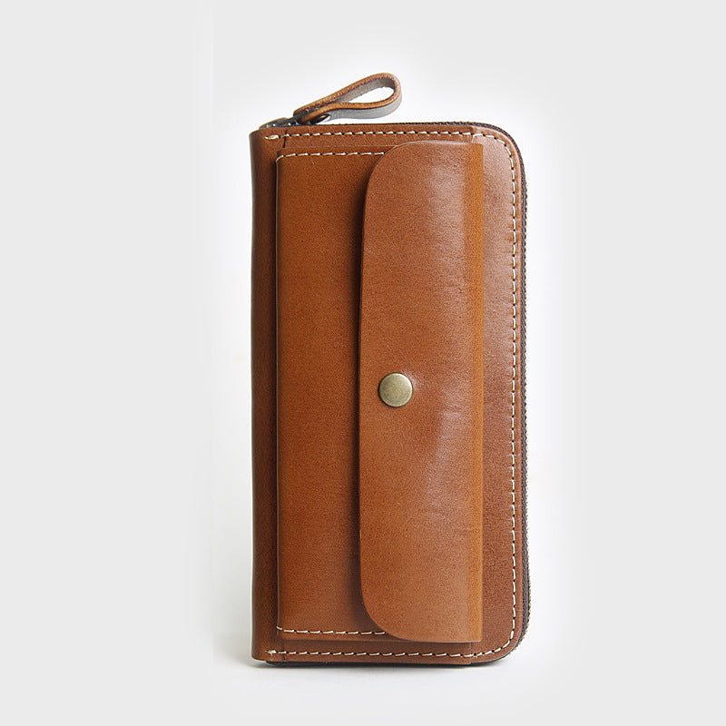 Men's First Layer Cowhide Long Genuine Leather Zipper Men's Wallets