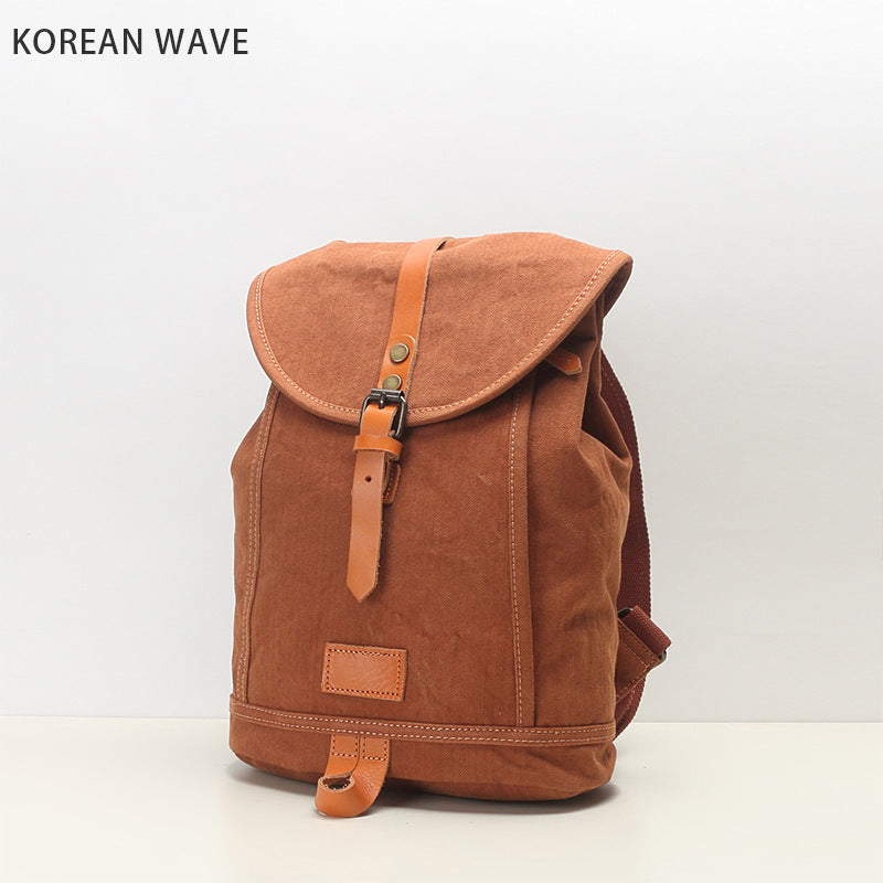 Women's & Men's & Canvas Leather For Solid Color Backpacks