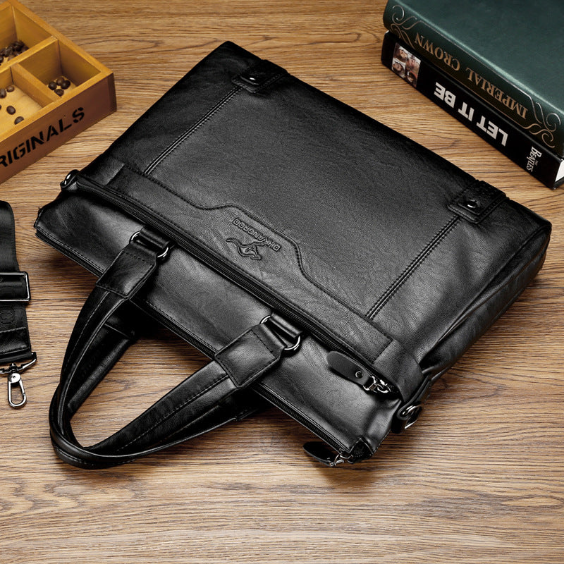Men's Business Cowhide Textured Soft Leather Men's Handbags