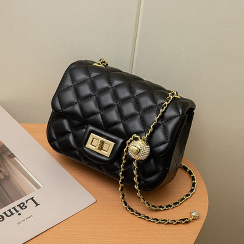 Women's Genuine Leather Diamond Pattern Chain Classic Crossbody Bags