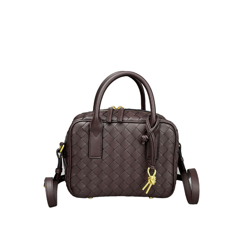 Women's Cowhide Woven Boston Portable Large Capacity Shoulder Bags