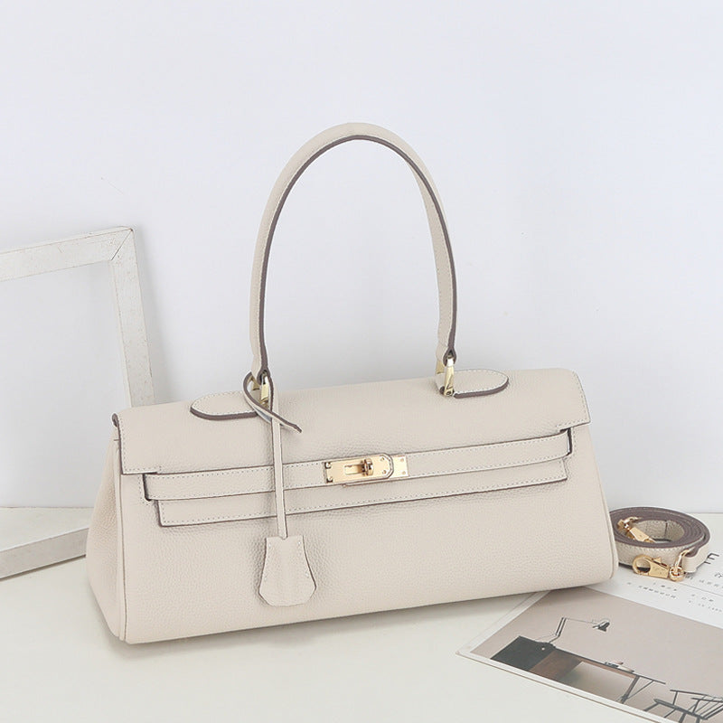 Genuine Leather Fashion Trendy Large Capacity Horizontal Kelly Cowhide Handbags