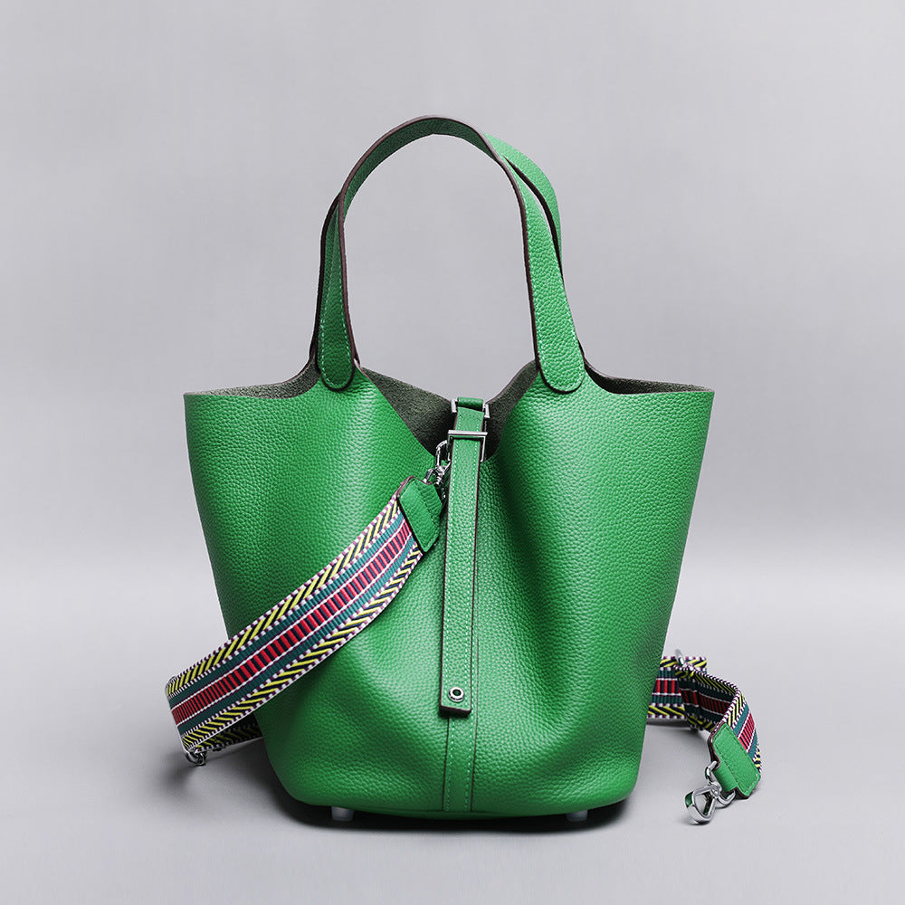 Women's First Layer Cowhide Vegetable Basket Genuine Leather Buckle