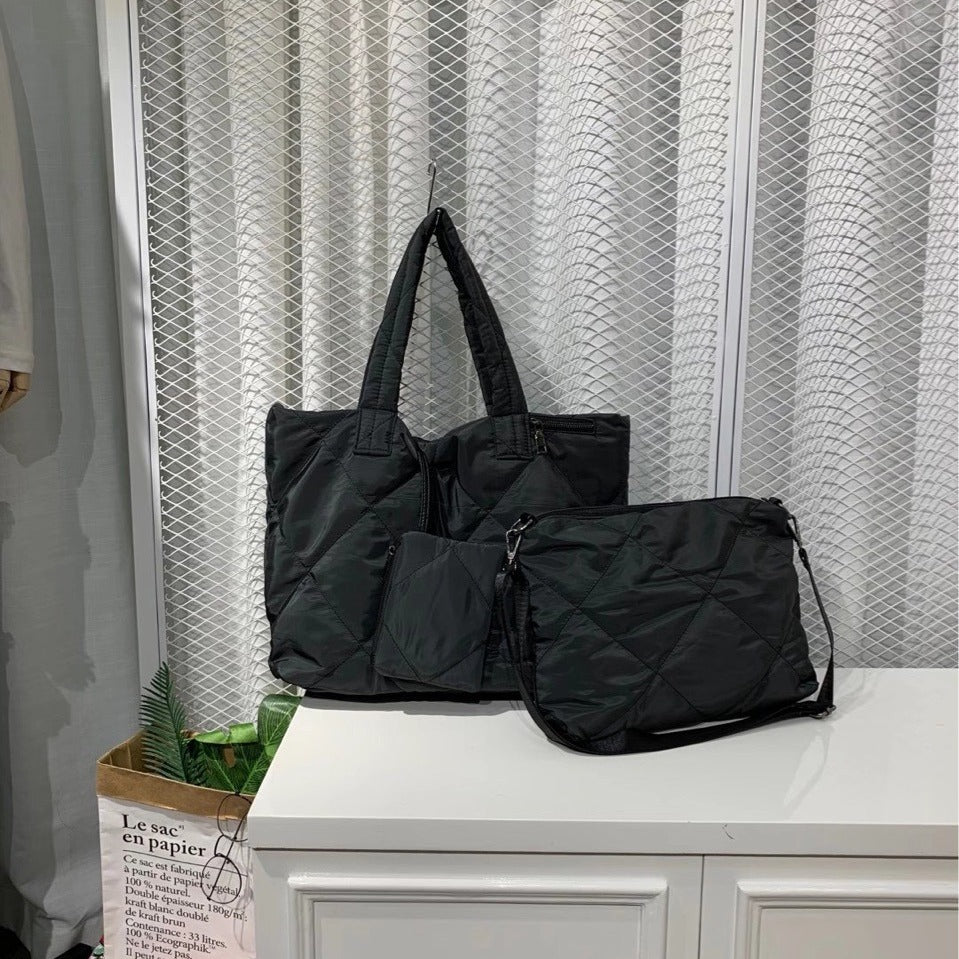 Women's Korean Style Rhombus Space Cotton Large Capacity Shoulder Bags