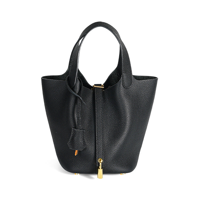 Women's Quality First Layer Cowhide Niche Basket Leather Large Bags