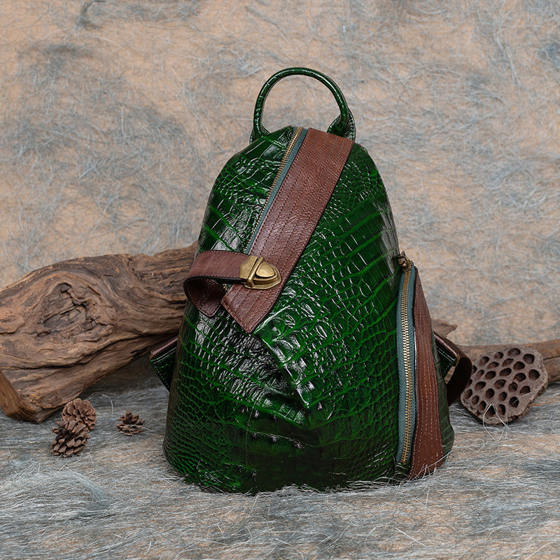 First Layer Cowhide Crocodile Pattern Chinese Backpacks
