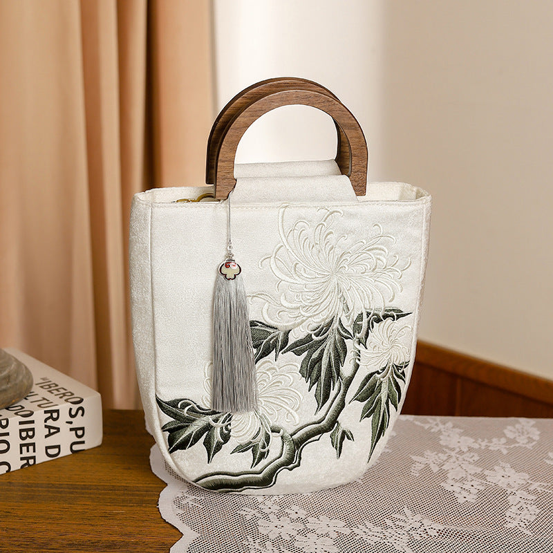 Embroidered Wooden Antique Ethnic Style National Handbags