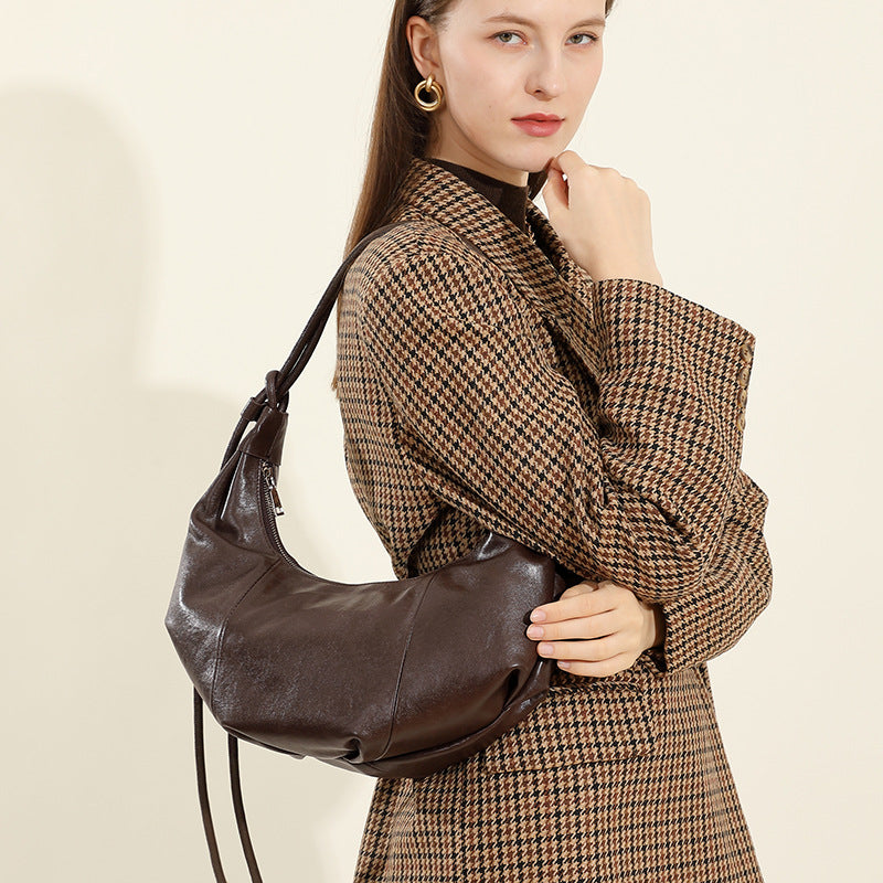 Women's Croissant Genuine Leather Underarm Commuter Large Shoulder Bags