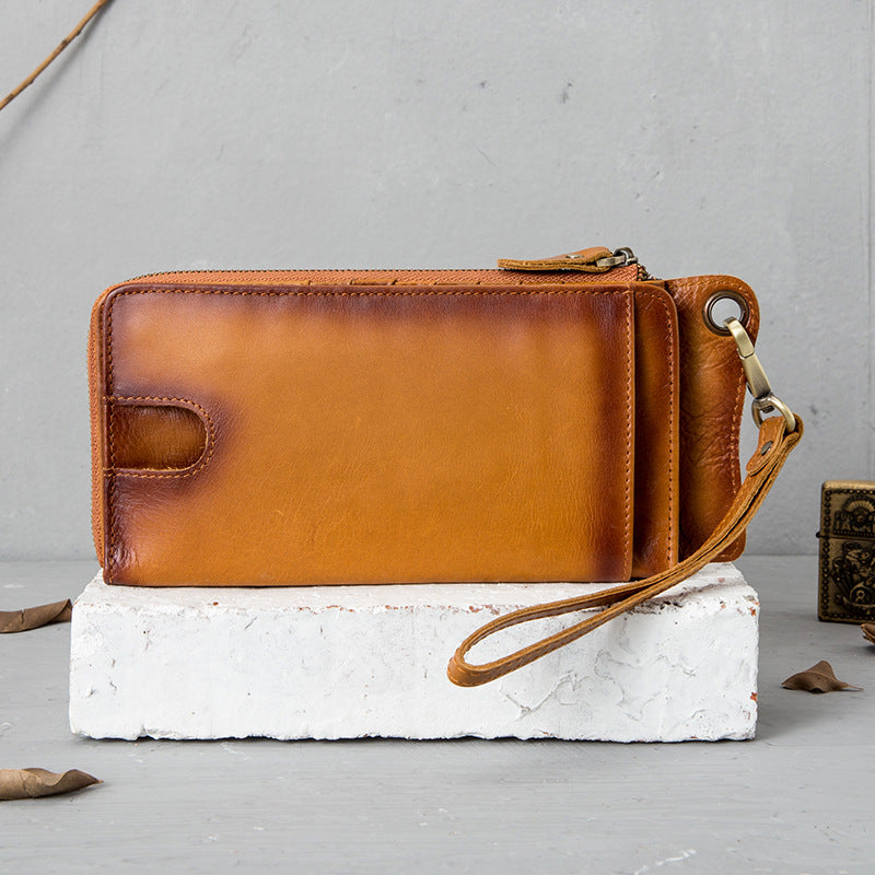 Men's Color Leather Multiple Slots Brush Mobile Clutch Men's Handbags