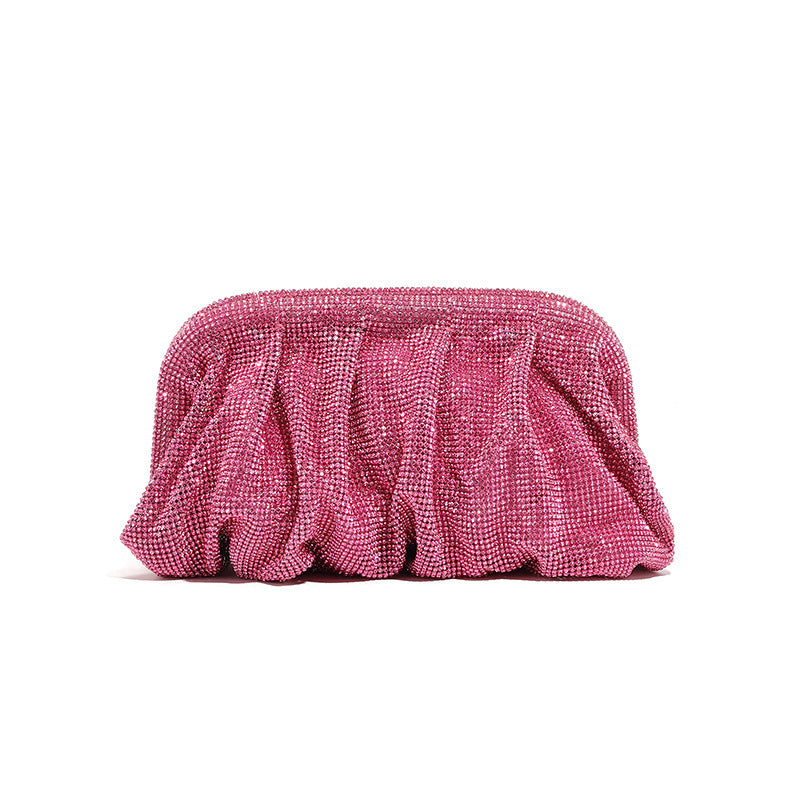 Hand Clutch Pleated Chain Rhinestone Cloud Clip Bags