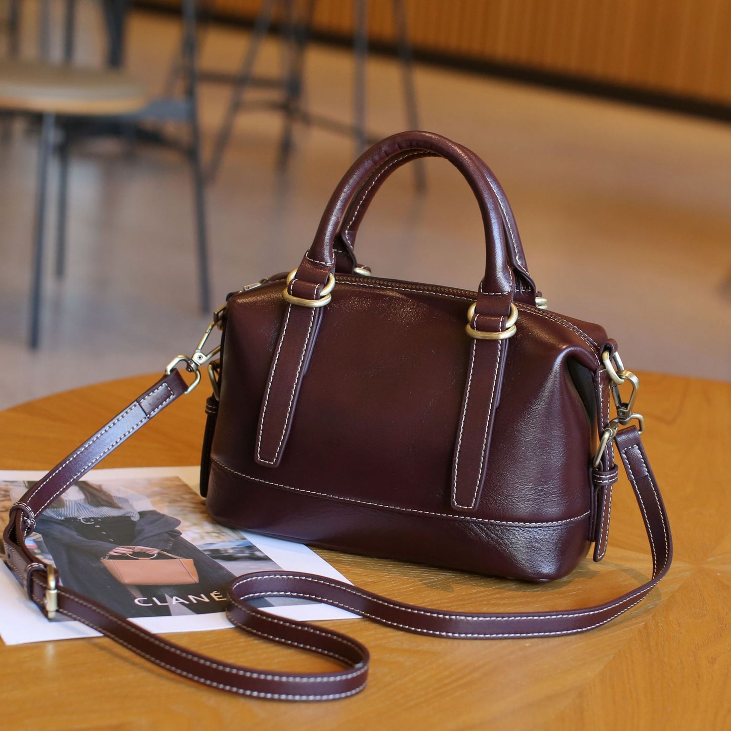 Women's First Layer Vegetable Tanning Leather Soft Boston Simple Handbags