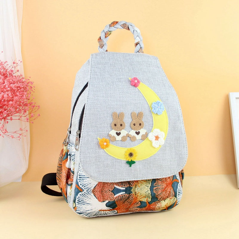 Handmade Crochet Fabric Antique Moon Leisure Double Backpacks