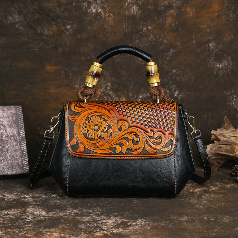 Women's Retro National Style Leather Carving Craft Handbags