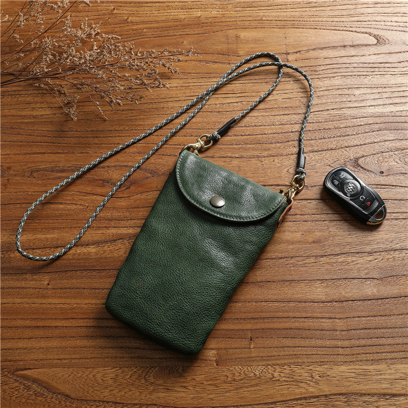 Women's & Men's Vegetable Tanned Leather Cowhide Mobile Mini Genuine Halter Crossbody Bags