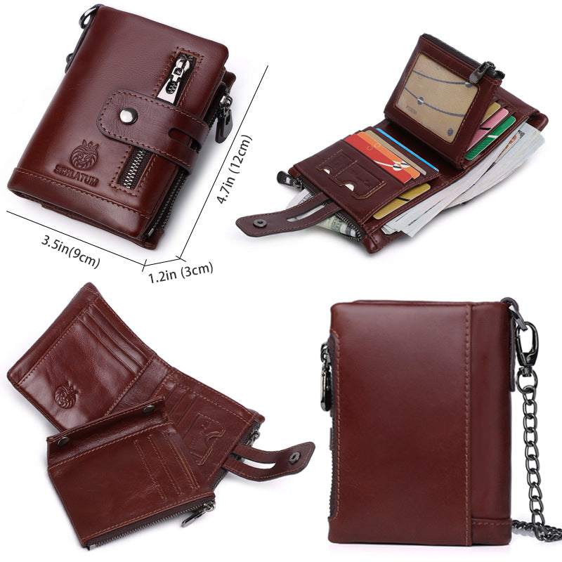 Men's Layer Cowhide Swiping Leather Multiple Slots Men's Wallets