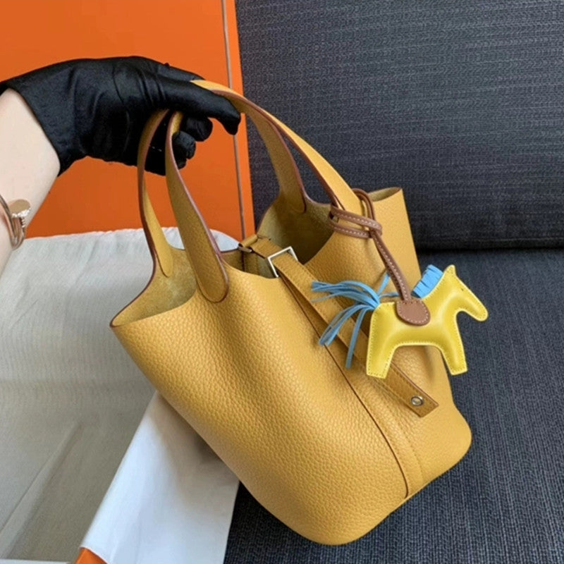Litchi Grain Cowhide Vegetable Basket Fashion Handbags