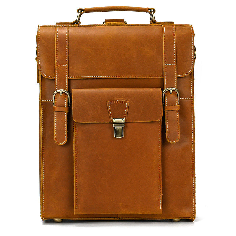 Men's Leather Retro Clamshell Crazy Horse Backpacks