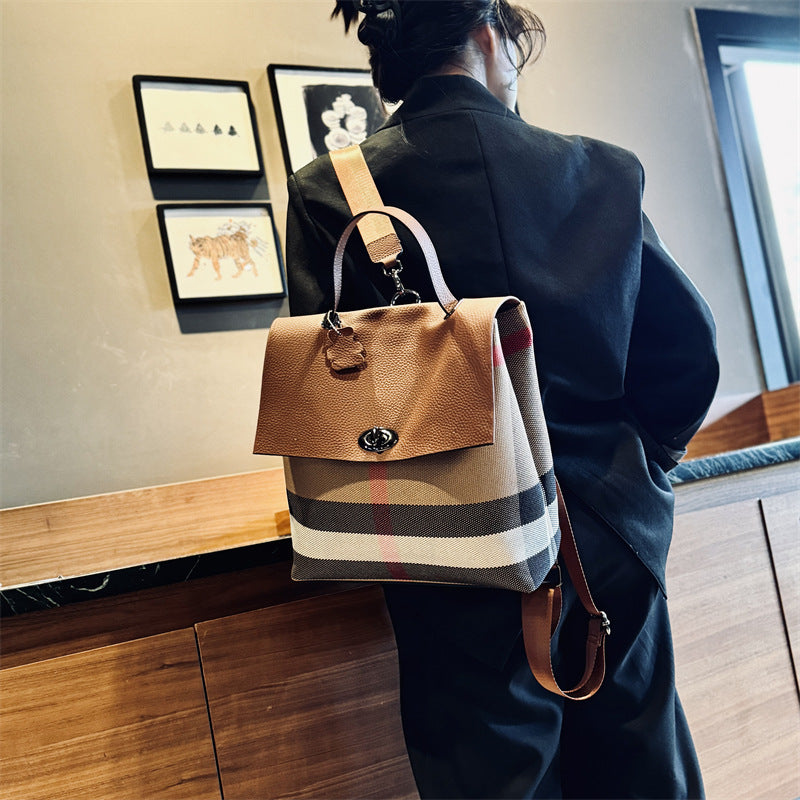 Women's Fashion Genuine Leather Large Capacity Fashionable Plaid Backpacks
