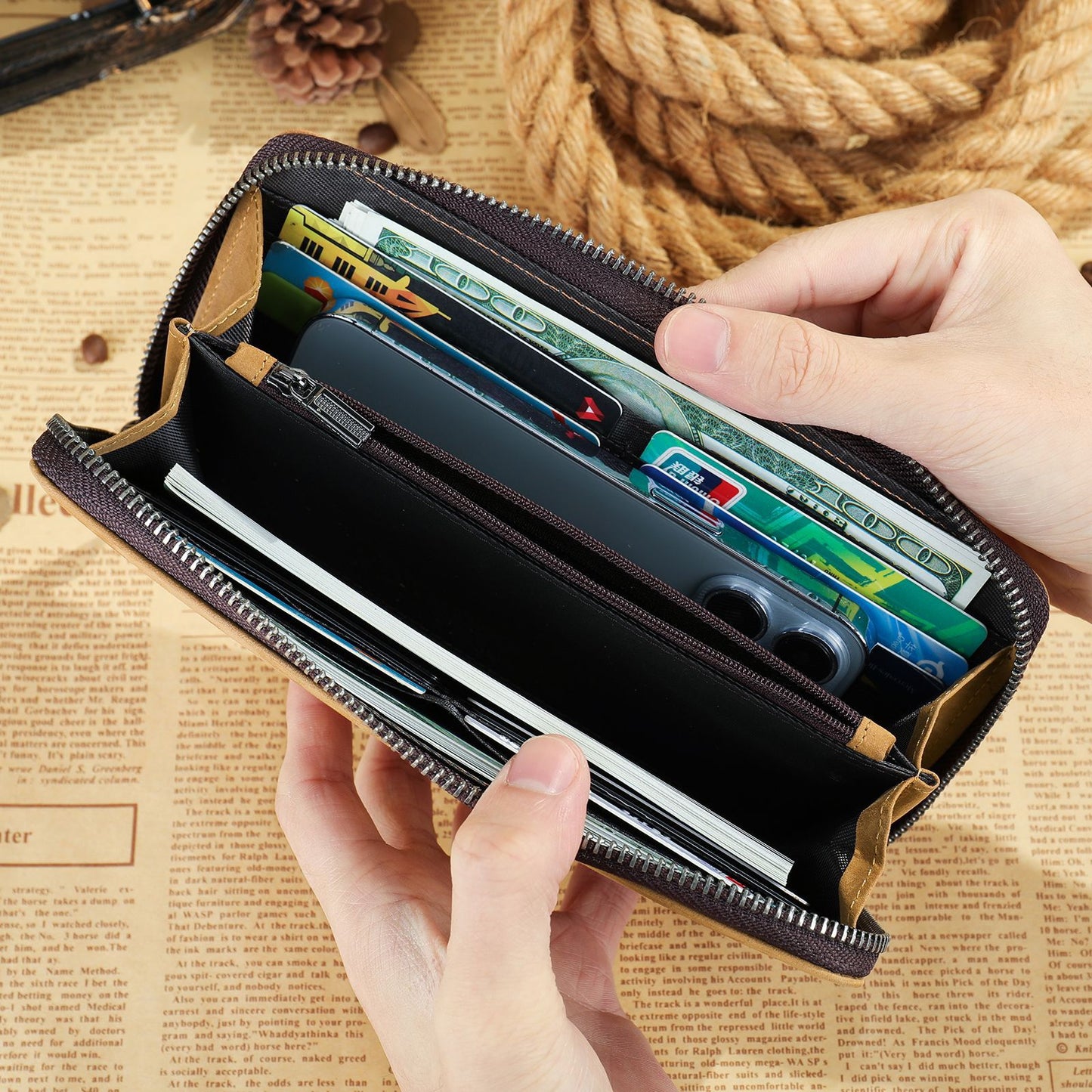 Men's High-grade First Layer Cowhide Clutch Long Men's Wallets