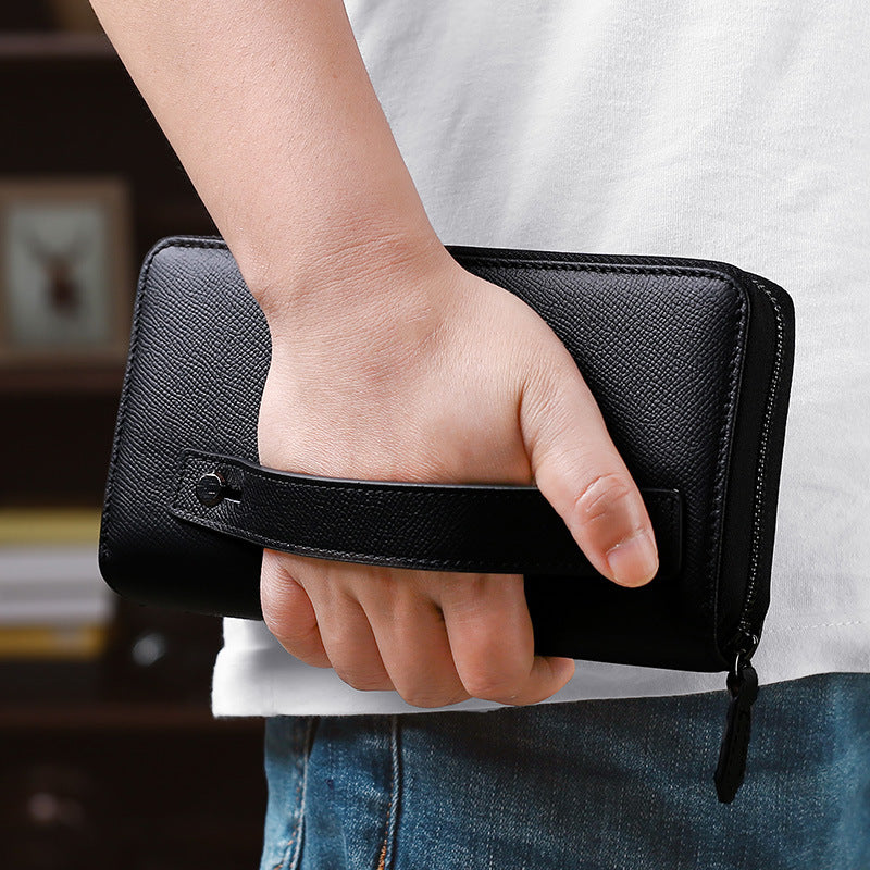 Men's Crazy Horse Leather Clutch Long Genuine Men's Handbags