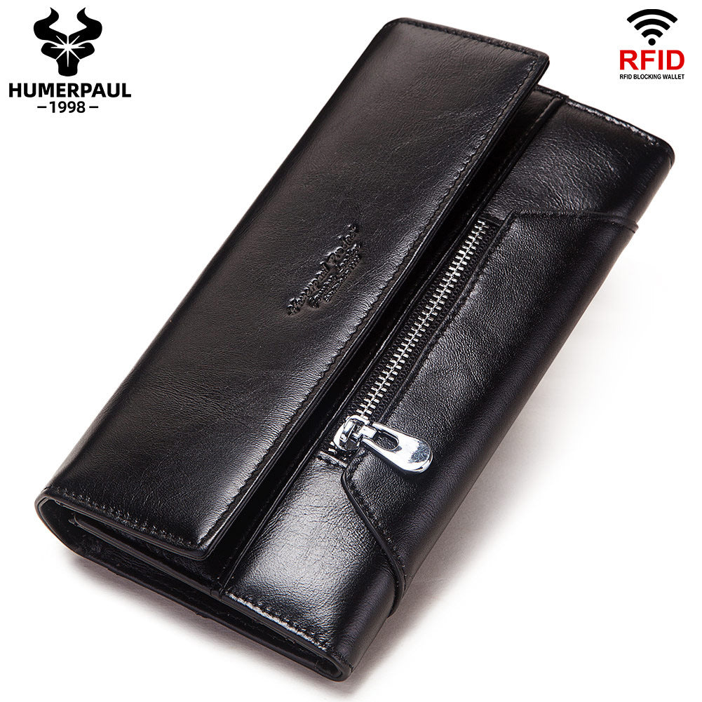 Women's Paul Leather Long First Layer Cowhide Ladies Wallets
