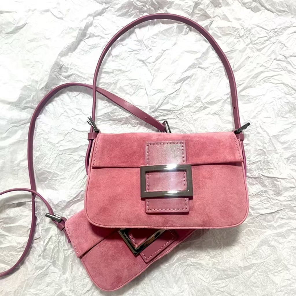 Women's Pink Baguette Mini Portable Retro Underarm Shoulder Bags