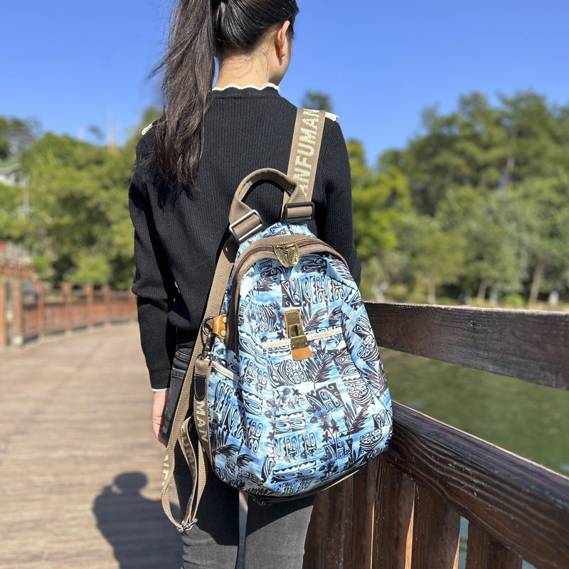 Black White Printed Ethnic Style Fashionable Large Backpacks
