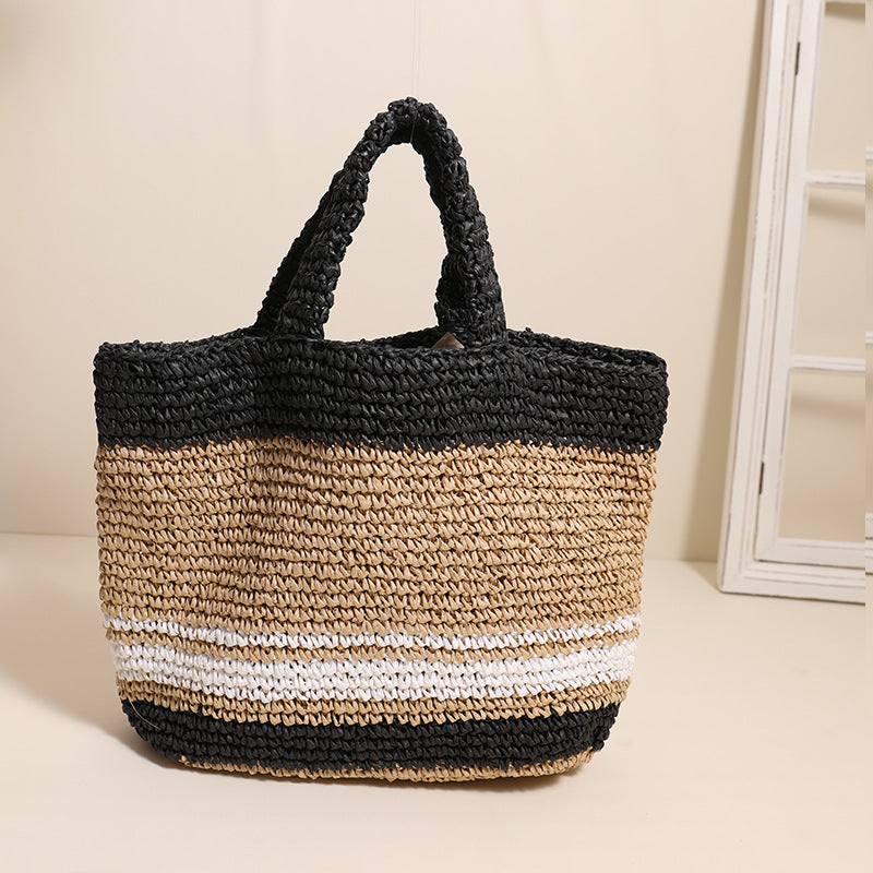Women's Capacity Letters Straw Fashion Stripes Woven Bags