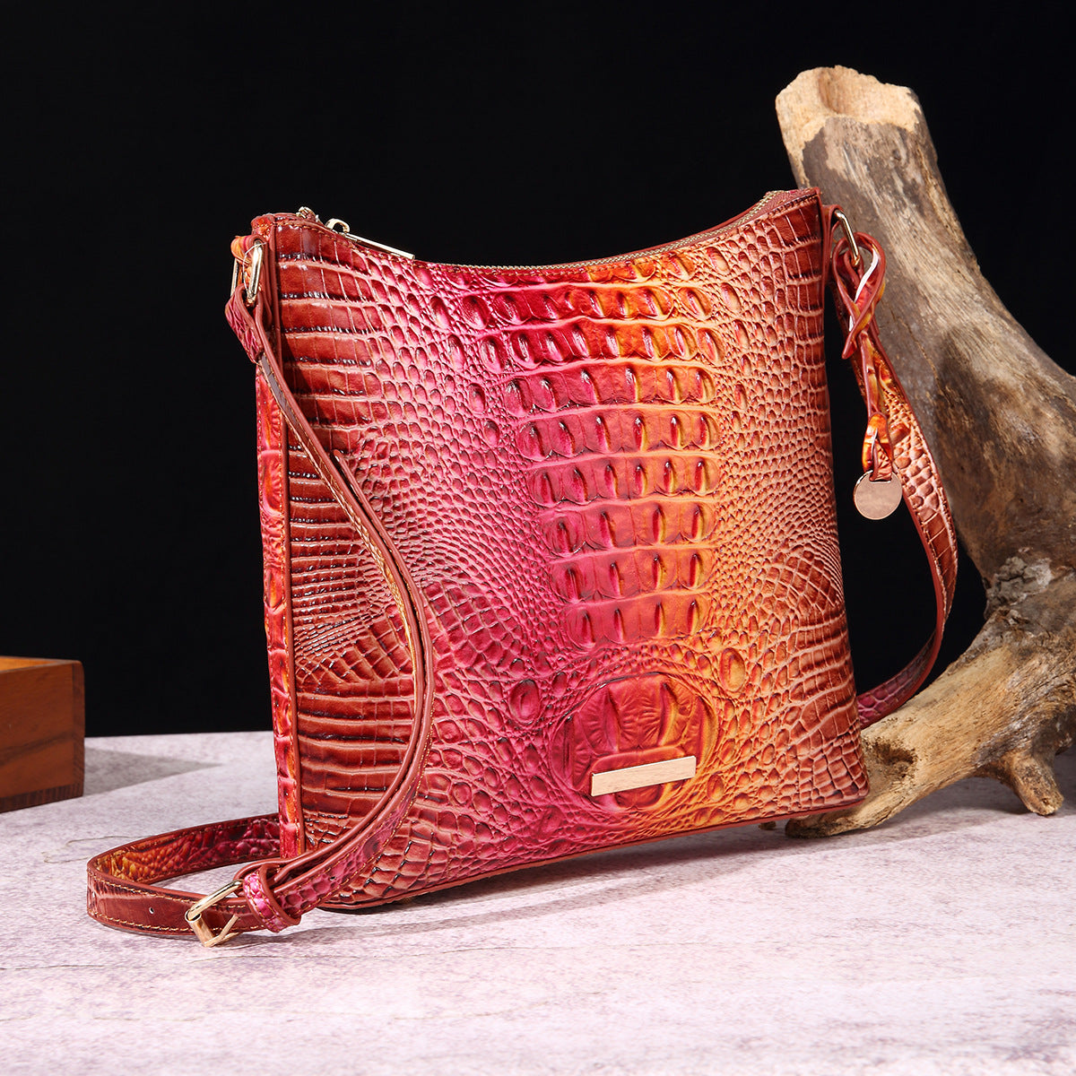 Women's Portable Retro Crocodile Pattern Brahmin Crossbody Bags