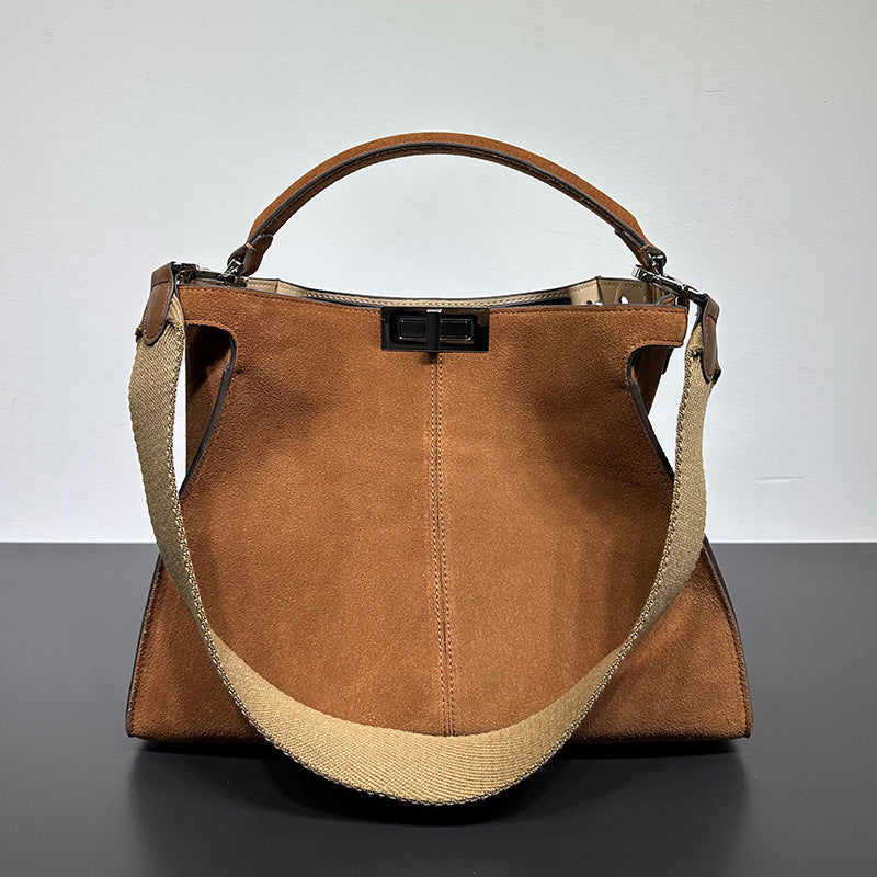 Women's Leather Frosted Cowhide Metal Catch Portable With Handbags