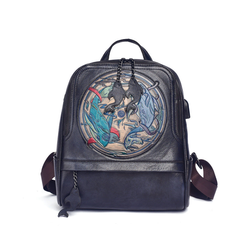 Pisces Leather First Layer Cowhide Creative Backpacks