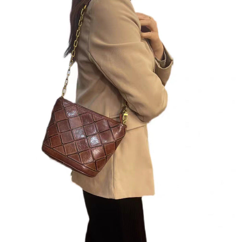 Women's Pattern Rhombus Splicing Fashion Vegetable Tanning Crossbody Bags