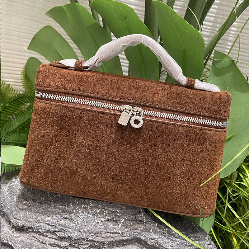 Women's Suede Lunch Box Genuine Leather Portable Bags