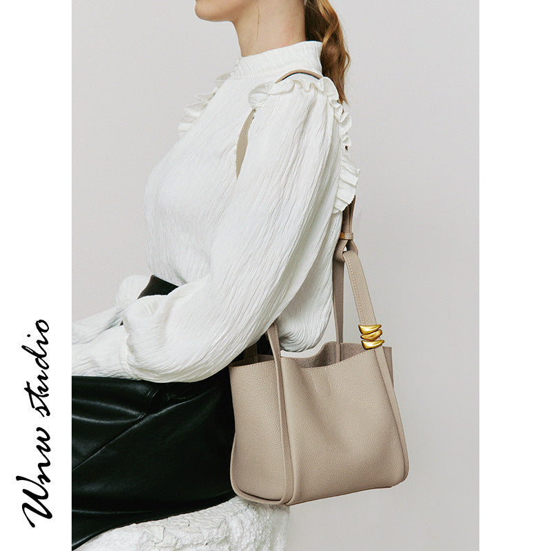 Women's Genuine Leather Summer Vegetable Basket Soft Shoulder Bags