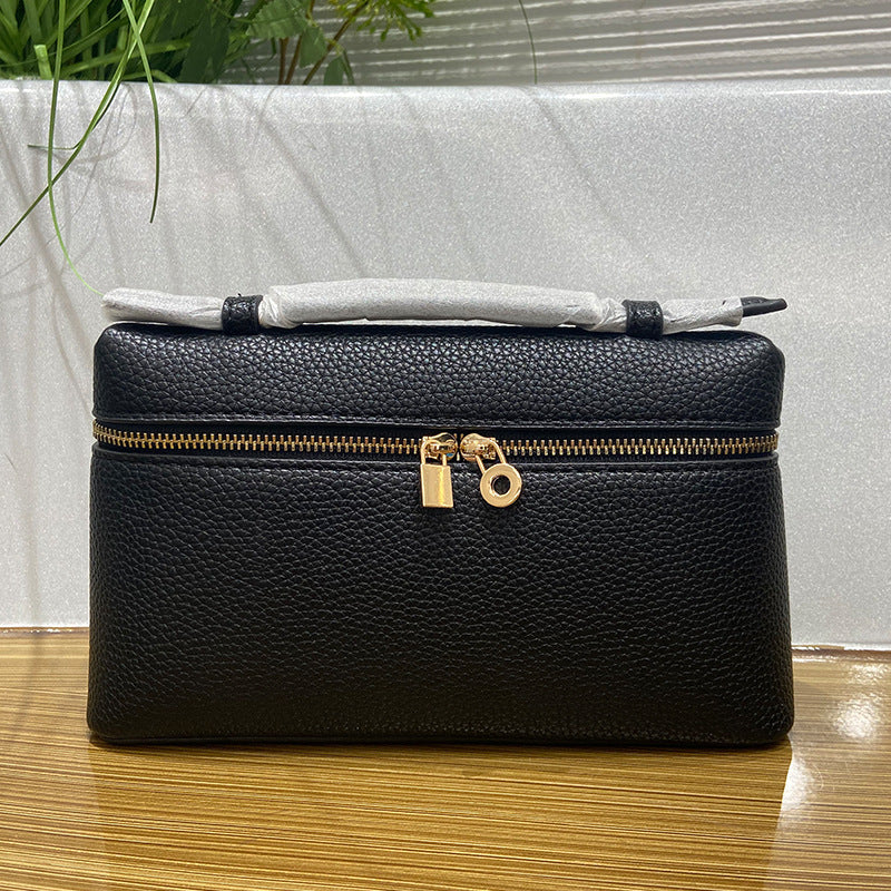 Italian Litchi Pattern Gold Lunch Box Crossbody Bags
