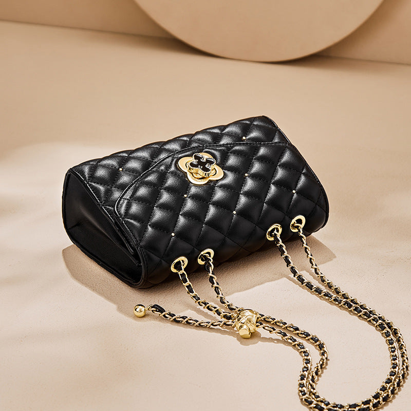 Women's Mother's Day Gift Black Chain Genuine Shoulder Bags