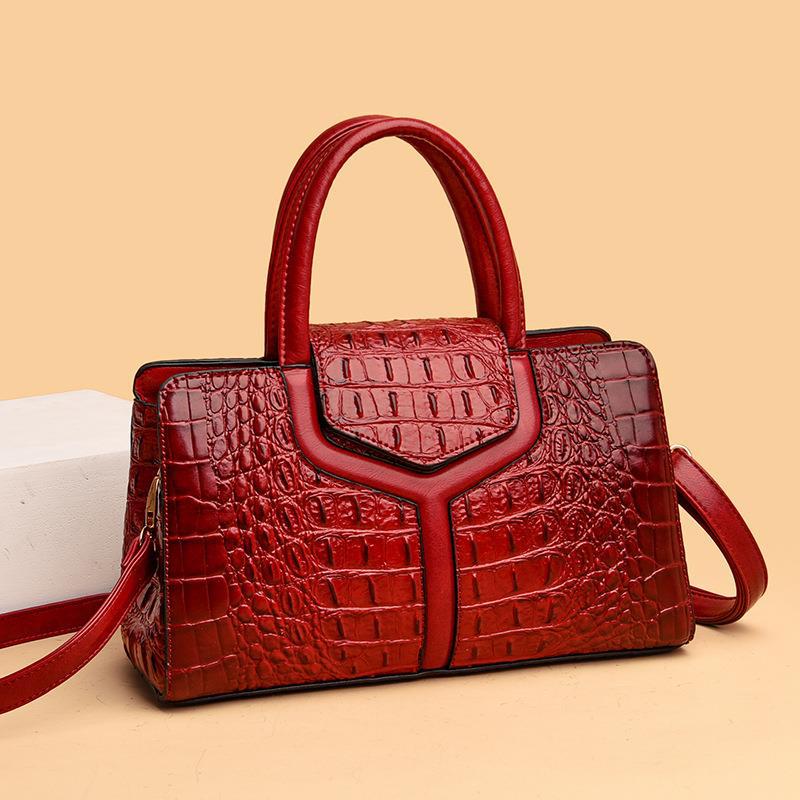 Women's Quality Crocodile Pattern Fashion Retro Large Handbags